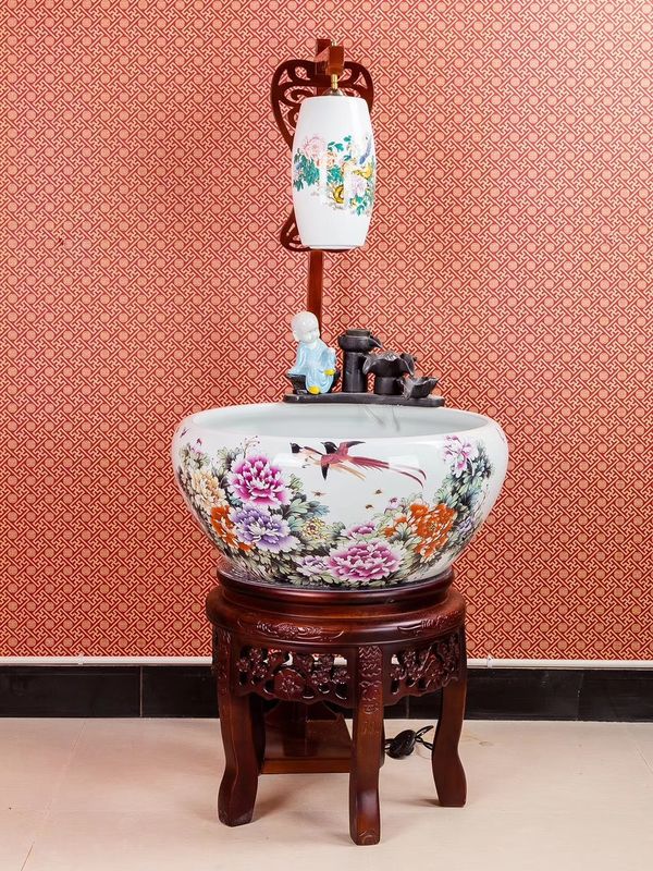 Home Decoration SGS  Koi Fish Bowl With Peony Pattern