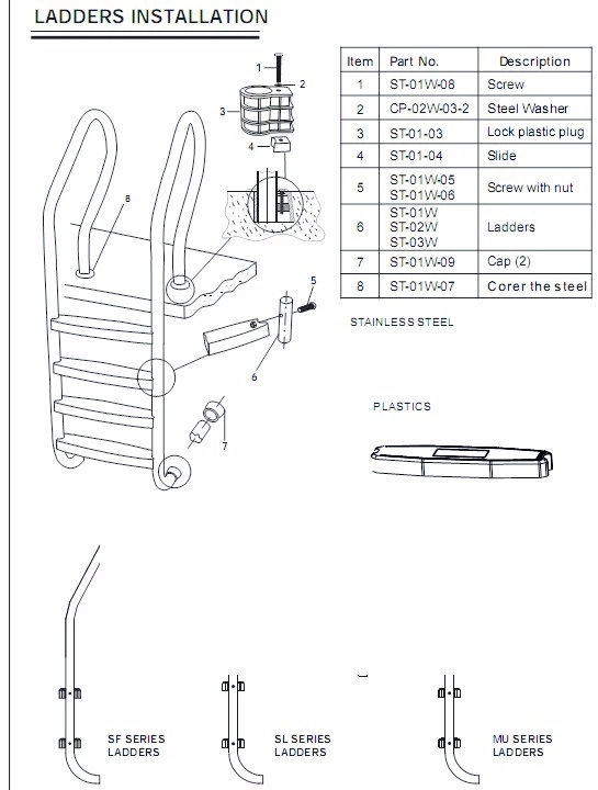 5 Steps 1.35mm Stainless Steel Swimming Pool Ladder